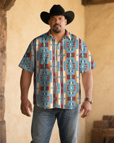 Vintage Western Style Men's Plus Size Printed Short Sleeve Shirt